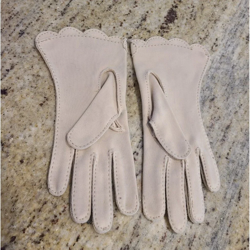 Vintage Size S Beige Stretch Nylon Formal Gloves 8.5